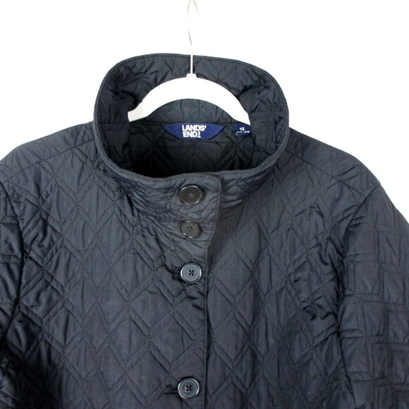 Lands’ End Black Quilted Jacket Button Front 1X Primaloft - Picture 2 of 8